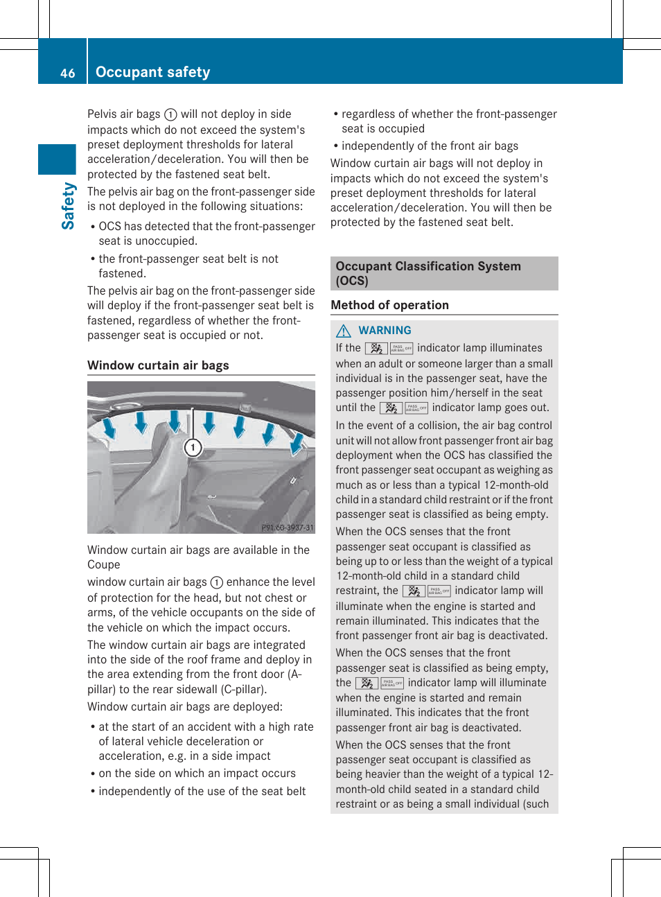 Occupant classification system (ocs), Safety, Occupant safety | Mercedes-Benz E-Cab 2013 Owners Manual User Manual | Page 48 / 372