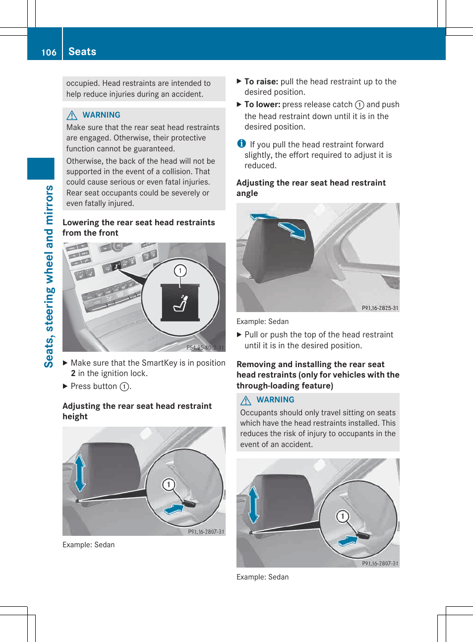 Seats, steering wheel and mirrors, Seats | Mercedes-Benz E-Wagon 2013 Owners Manual User Manual | Page 108 / 420