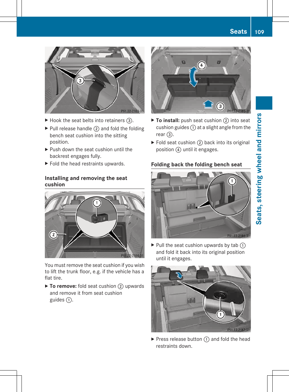 Seats, steering wheel and mirrors, Seats | Mercedes-Benz E-Wagon 2013 Owners Manual User Manual | Page 111 / 420