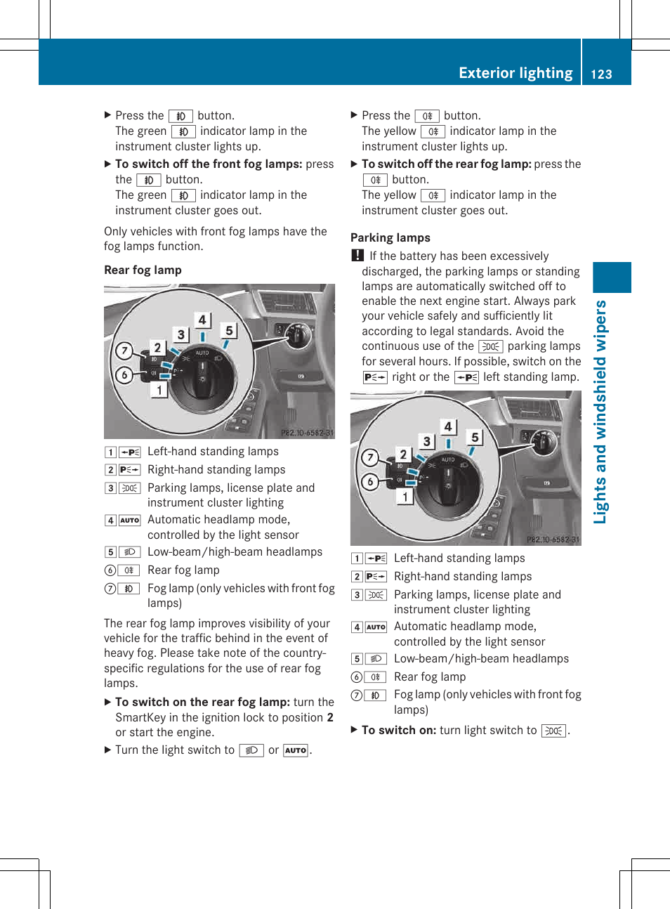 Lights and windshield wipers, Exterior lighting | Mercedes-Benz E-Wagon 2013 Owners Manual User Manual | Page 125 / 420