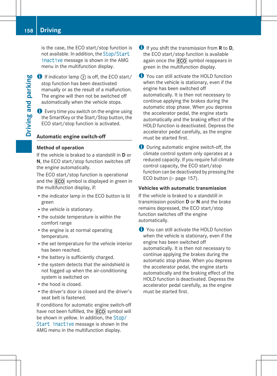 Driving and parking, Driving | Mercedes-Benz E-Wagon 2013 Owners Manual User Manual | Page 160 / 420