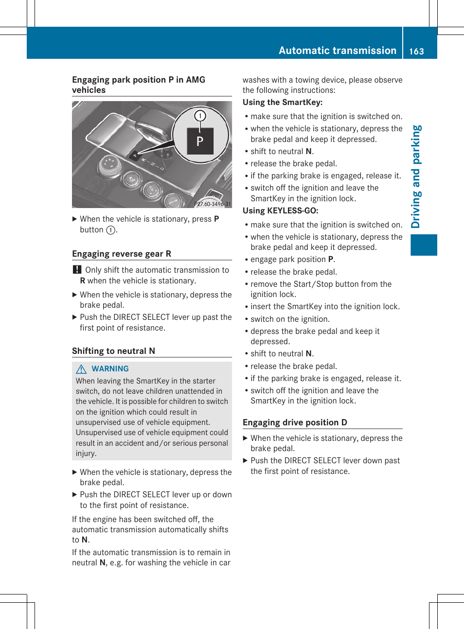 Driving and parking, Automatic transmission | Mercedes-Benz E-Wagon 2013 Owners Manual User Manual | Page 165 / 420