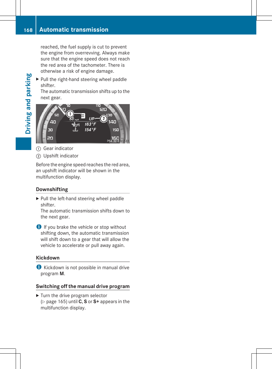 Driving and parking, Automatic transmission | Mercedes-Benz E-Wagon 2013 Owners Manual User Manual | Page 170 / 420