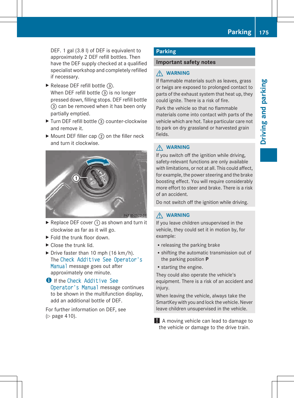 Parking, Important safety notes, Driving and parking | Mercedes-Benz E-Wagon 2013 Owners Manual User Manual | Page 177 / 420