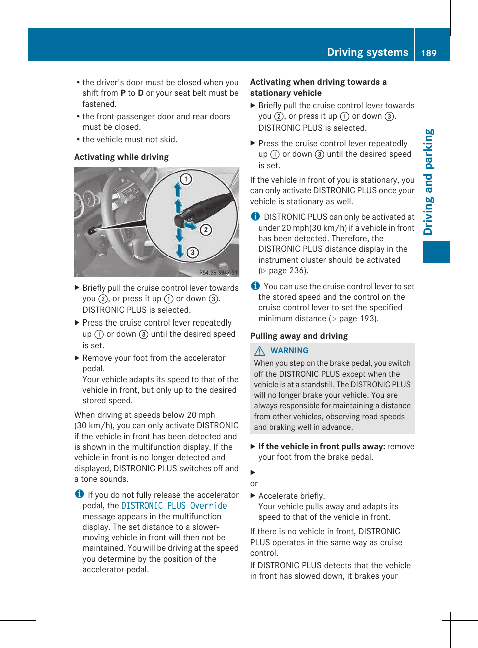 Driving and parking, Driving systems | Mercedes-Benz E-Wagon 2013 Owners Manual User Manual | Page 191 / 420