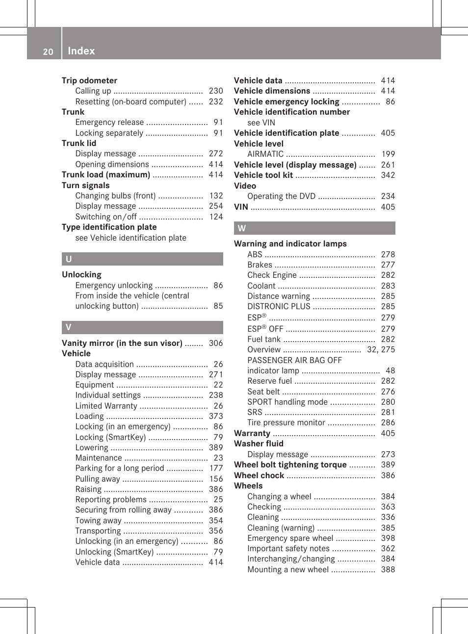 Index | Mercedes-Benz E-Wagon 2013 Owners Manual User Manual | Page 22 / 420