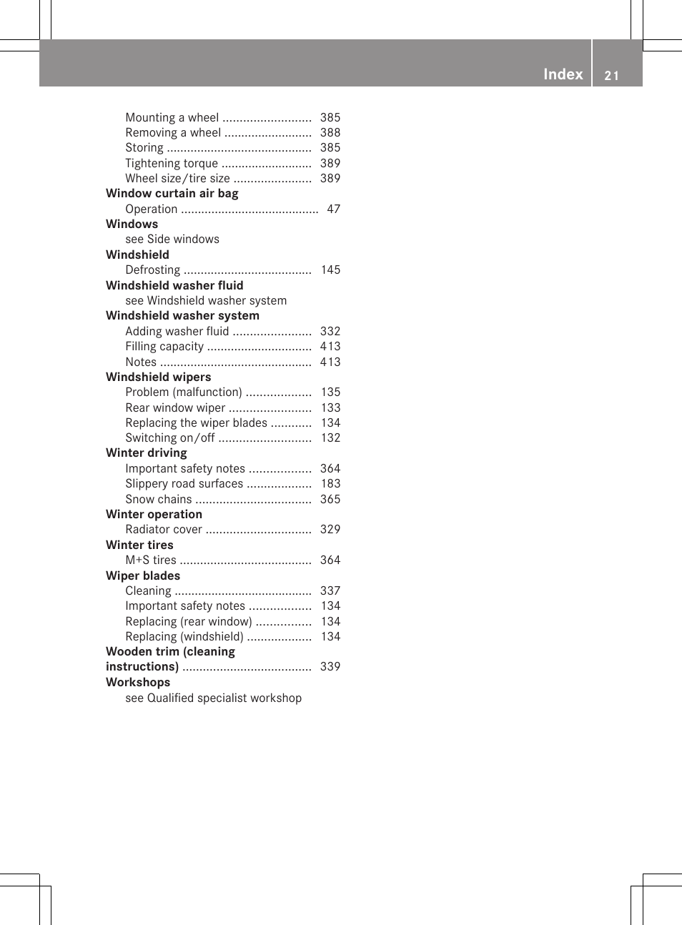 Index | Mercedes-Benz E-Wagon 2013 Owners Manual User Manual | Page 23 / 420