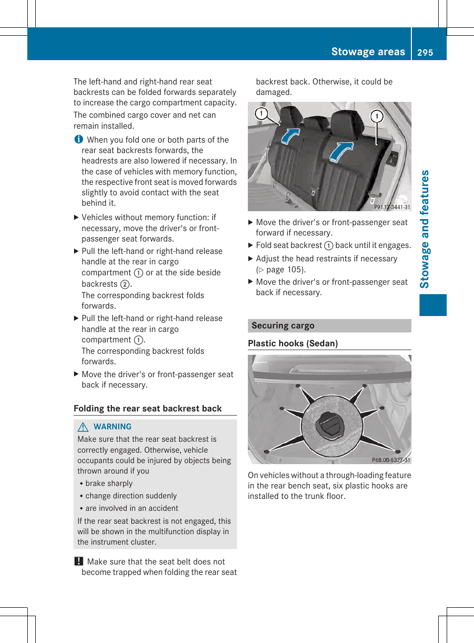 Securing cargo, Stowage and features, Stowage areas | Mercedes-Benz E-Wagon 2013 Owners Manual User Manual | Page 297 / 420