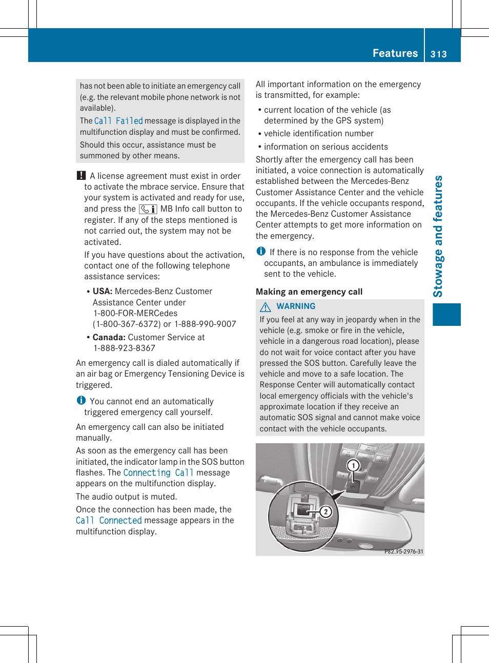 Stowage and features, Features | Mercedes-Benz E-Wagon 2013 Owners Manual User Manual | Page 315 / 420