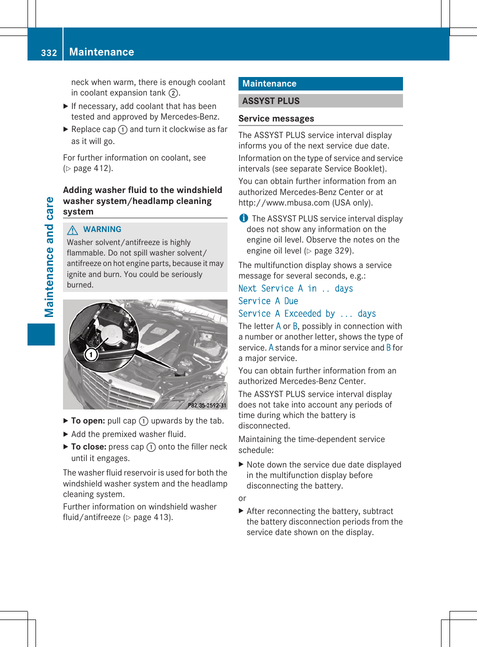 Maintenance, Assyst plus, Maintenance and care | Mercedes-Benz E-Wagon 2013 Owners Manual User Manual | Page 334 / 420