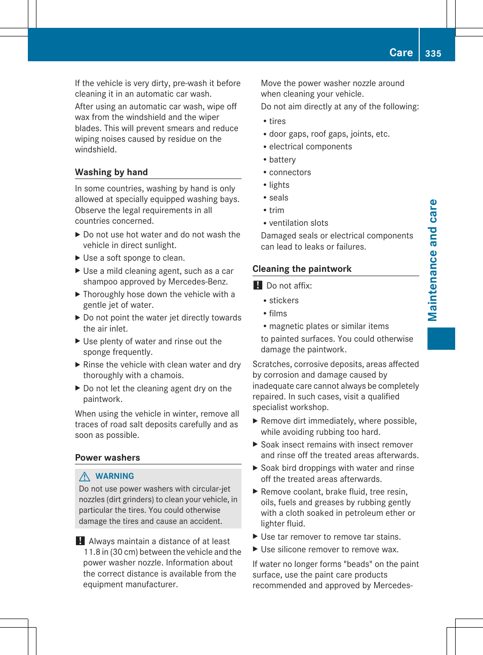 Maintenance and care, Care | Mercedes-Benz E-Wagon 2013 Owners Manual User Manual | Page 337 / 420