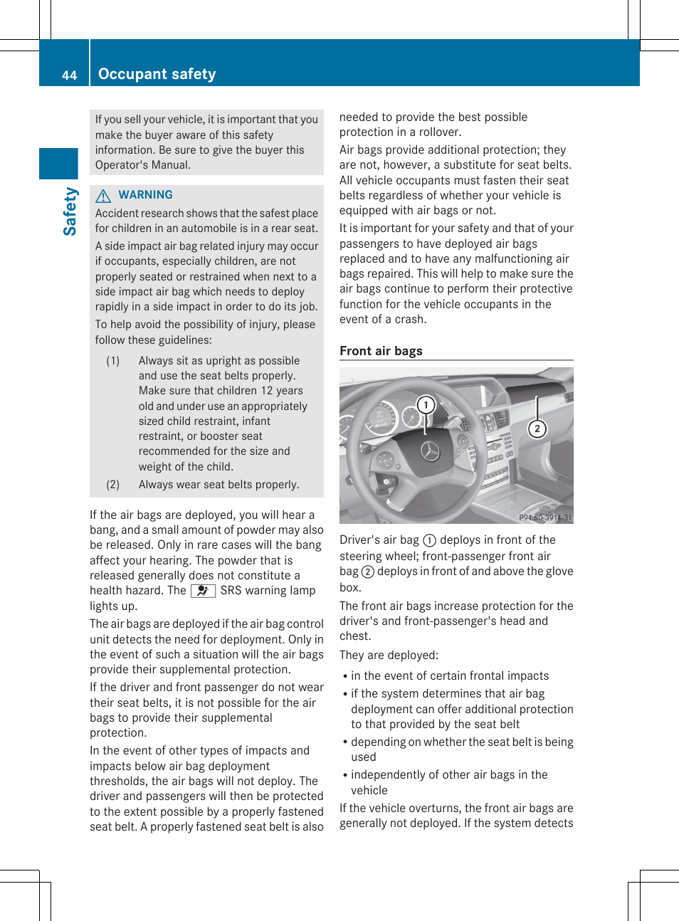 Safety, Occupant safety | Mercedes-Benz E-Wagon 2013 Owners Manual User Manual | Page 46 / 420