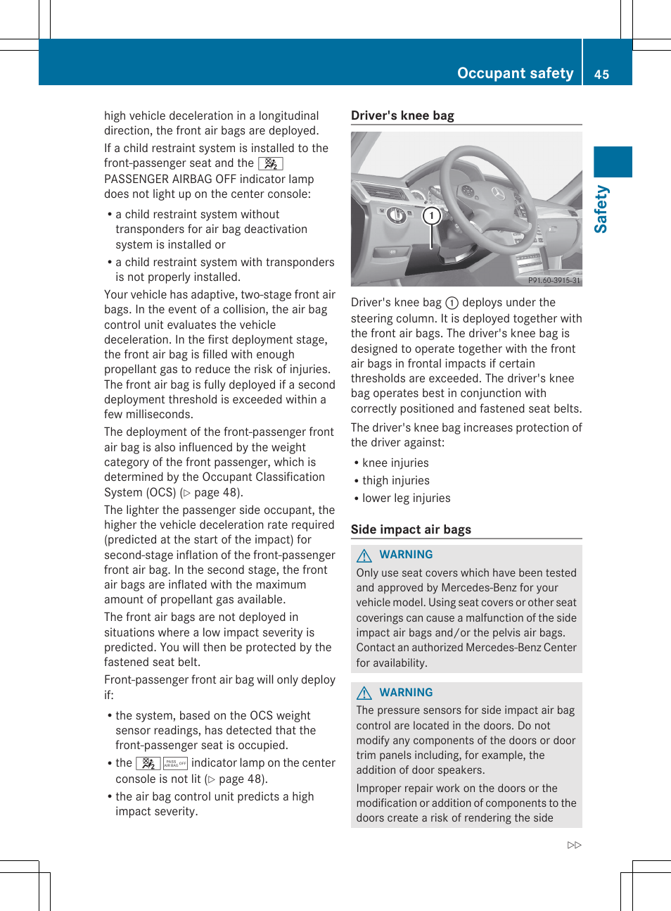Safety, Occupant safety | Mercedes-Benz E-Wagon 2013 Owners Manual User Manual | Page 47 / 420