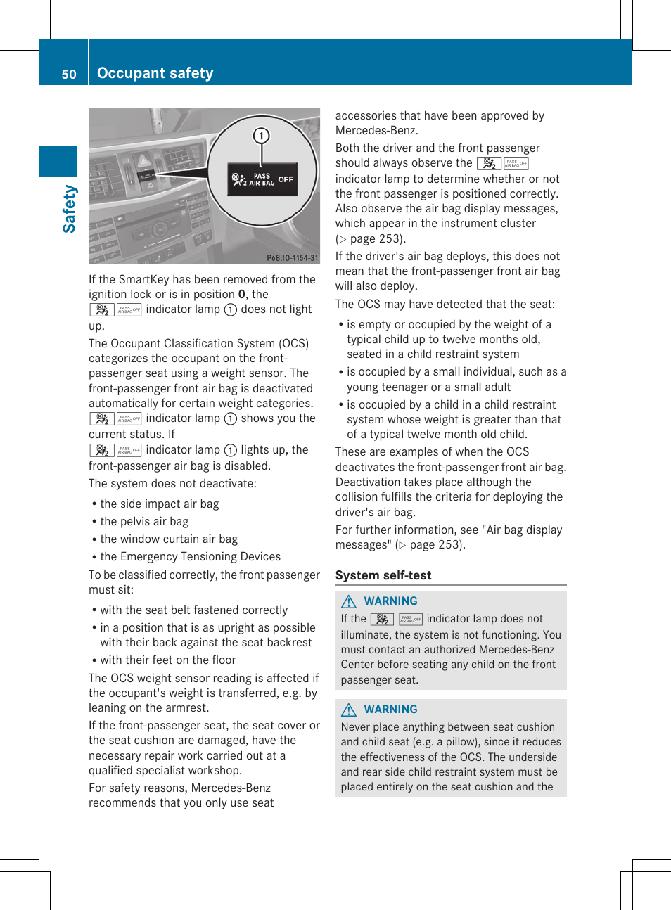 Safety, Occupant safety | Mercedes-Benz E-Wagon 2013 Owners Manual User Manual | Page 52 / 420