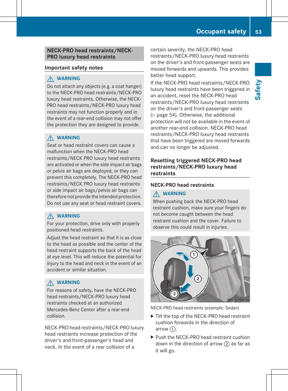 Safety, Occupant safety | Mercedes-Benz E-Wagon 2013 Owners Manual User Manual | Page 55 / 420