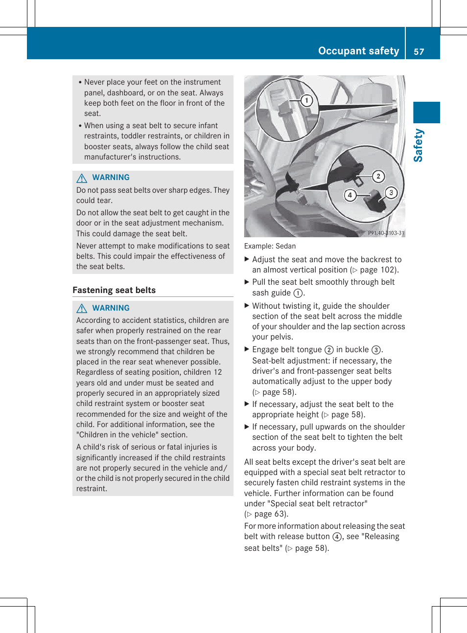 Safety, Occupant safety | Mercedes-Benz E-Wagon 2013 Owners Manual User Manual | Page 59 / 420