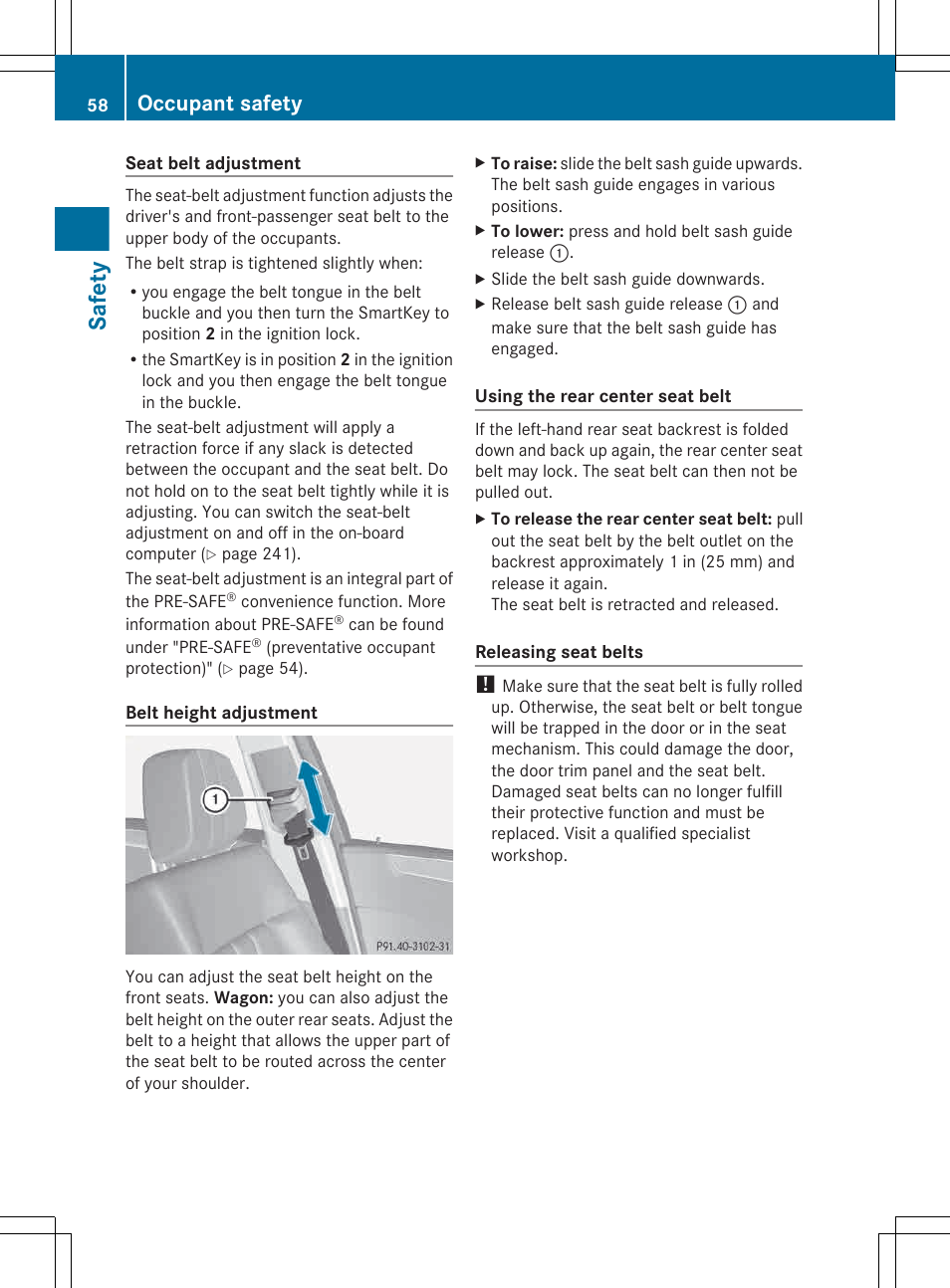 Safety, Occupant safety | Mercedes-Benz E-Wagon 2013 Owners Manual User Manual | Page 60 / 420