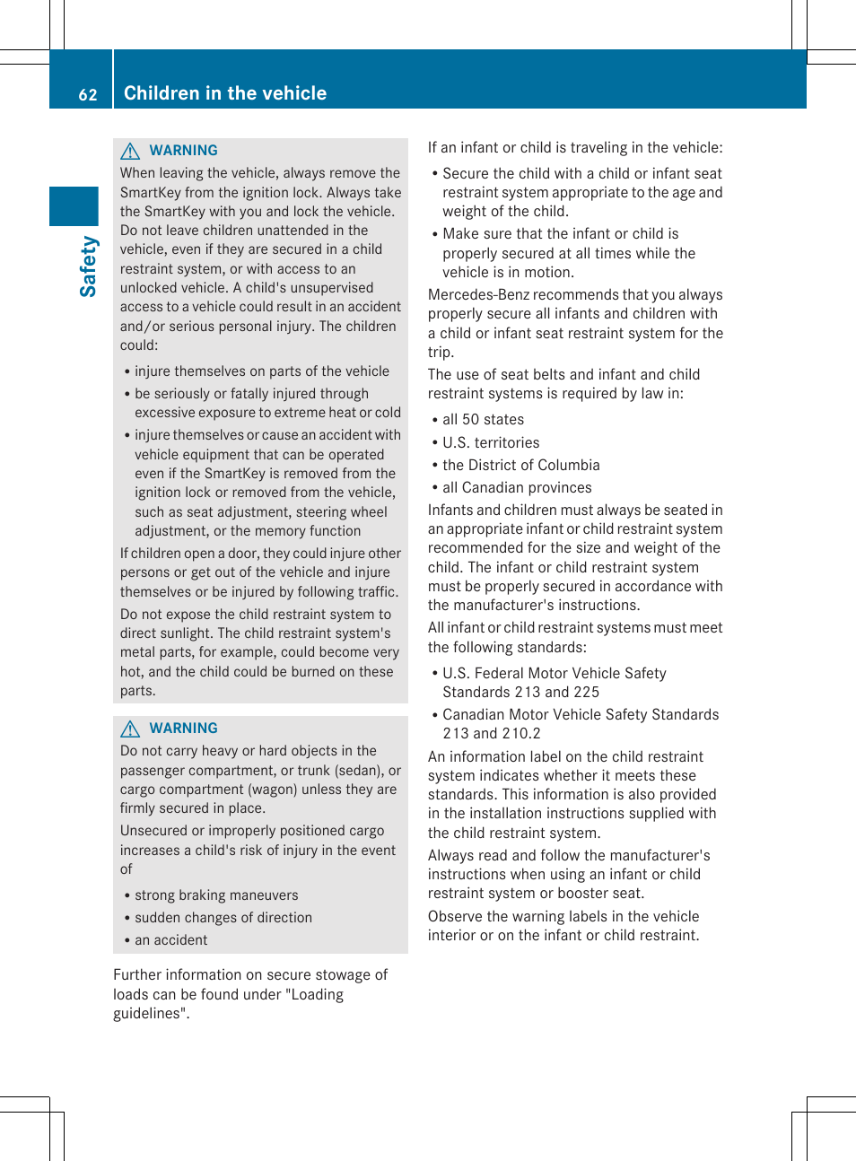 Safety, Children in the vehicle | Mercedes-Benz E-Wagon 2013 Owners Manual User Manual | Page 64 / 420