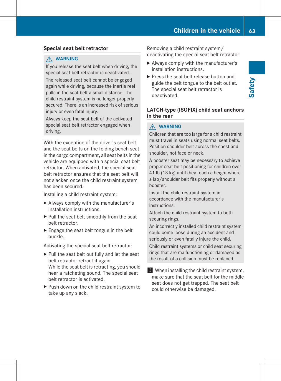 Safety, Children in the vehicle | Mercedes-Benz E-Wagon 2013 Owners Manual User Manual | Page 65 / 420
