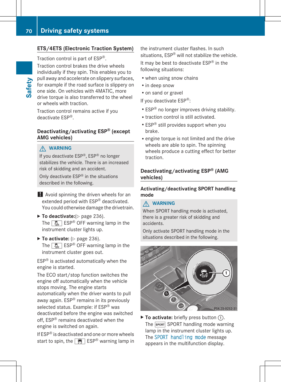 Safety, Driving safety systems | Mercedes-Benz E-Wagon 2013 Owners Manual User Manual | Page 72 / 420