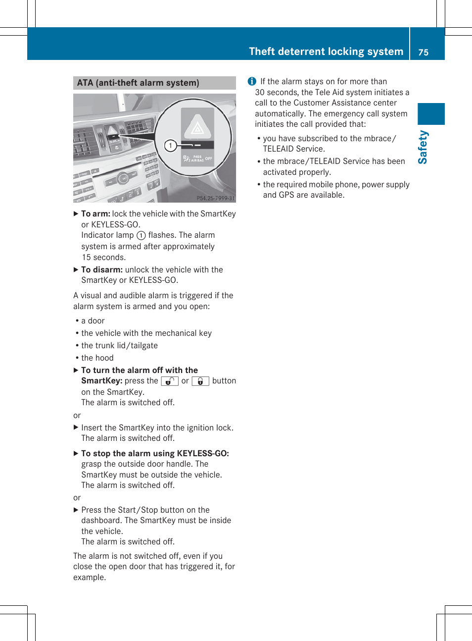 Ata (anti-theft alarm system), Safety, Theft deterrent locking system | Mercedes-Benz E-Wagon 2013 Owners Manual User Manual | Page 77 / 420