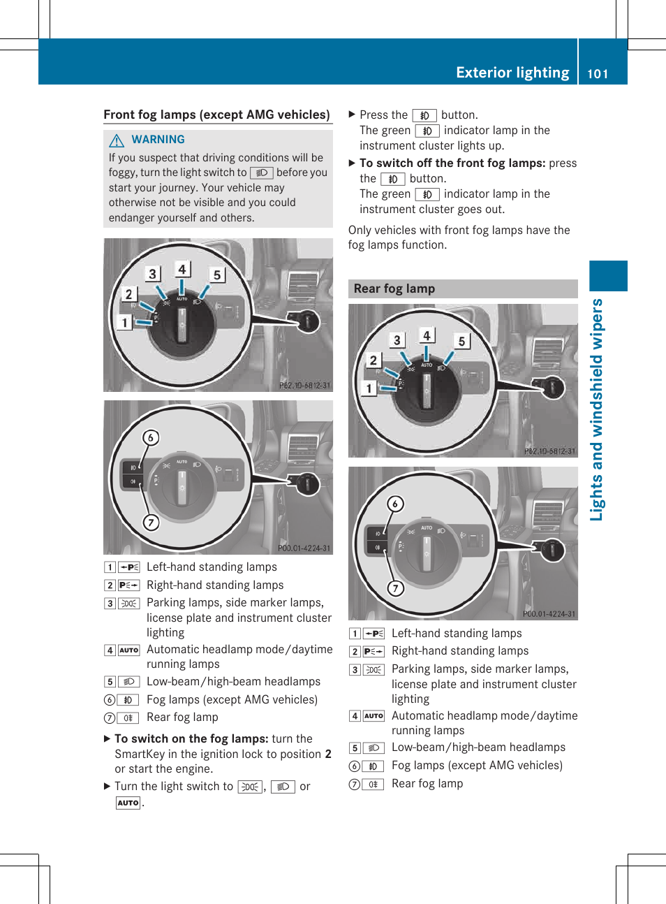 Rear fog lamp, Lights and windshield wipers, Exterior lighting | Mercedes-Benz G-Class 2013 Owners Manual User Manual | Page 103 / 364