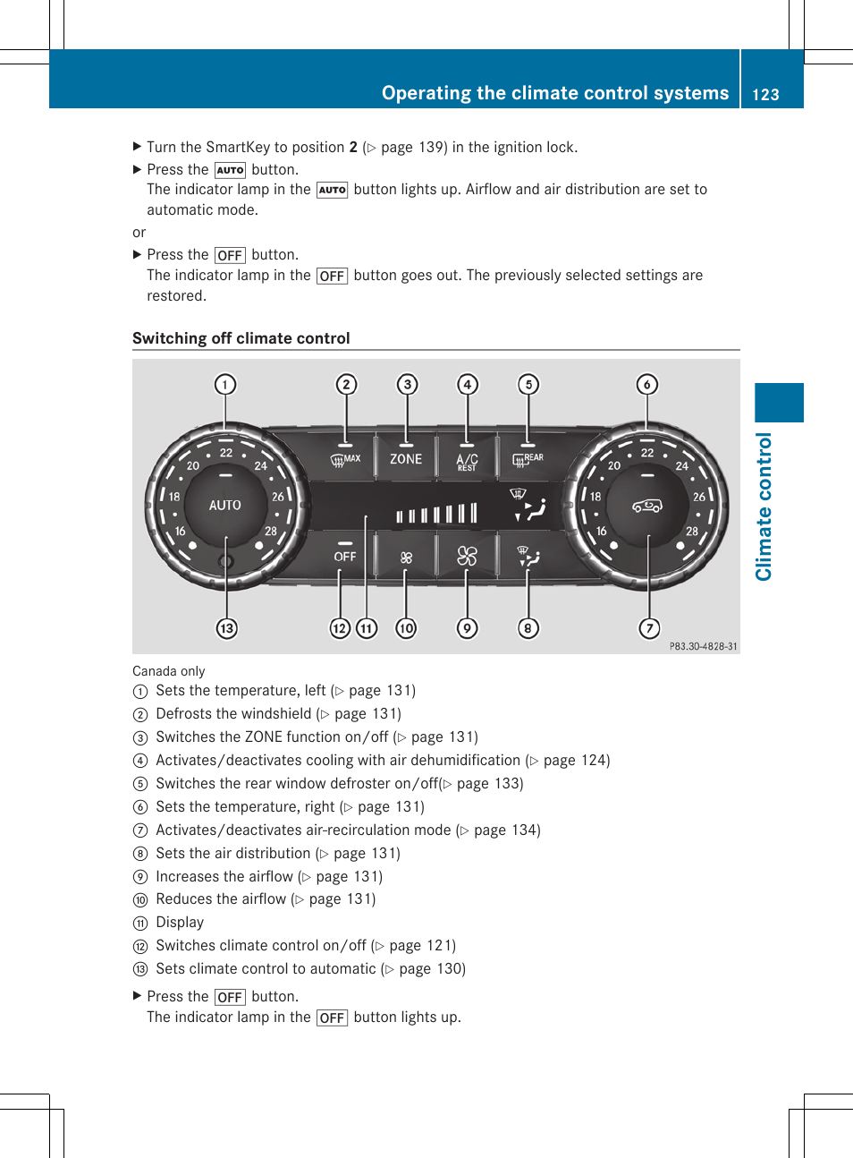 Climate control, Operating the climate control systems | Mercedes-Benz G-Class 2013 Owners Manual User Manual | Page 125 / 364