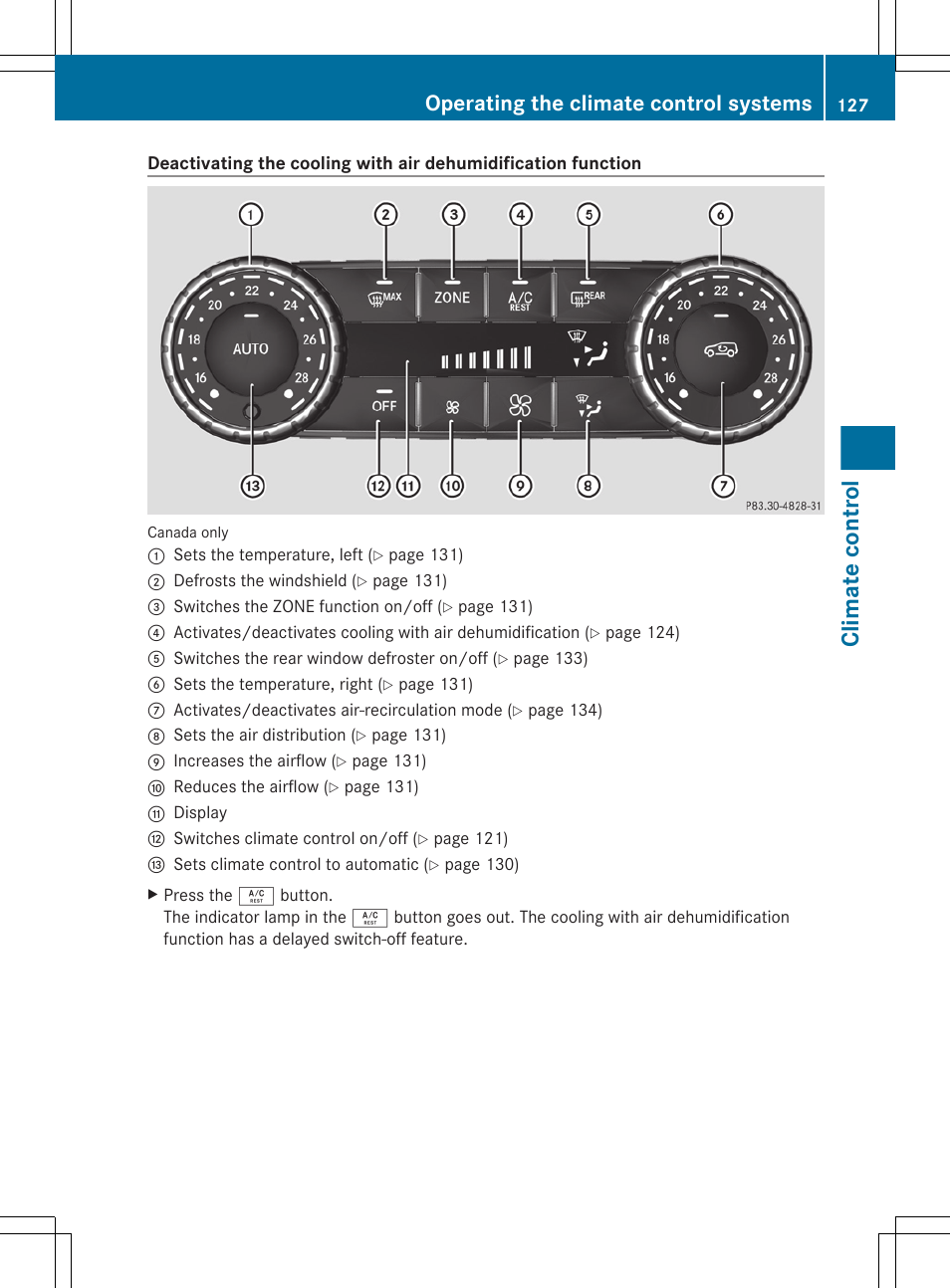 Climate control, Operating the climate control systems | Mercedes-Benz G-Class 2013 Owners Manual User Manual | Page 129 / 364