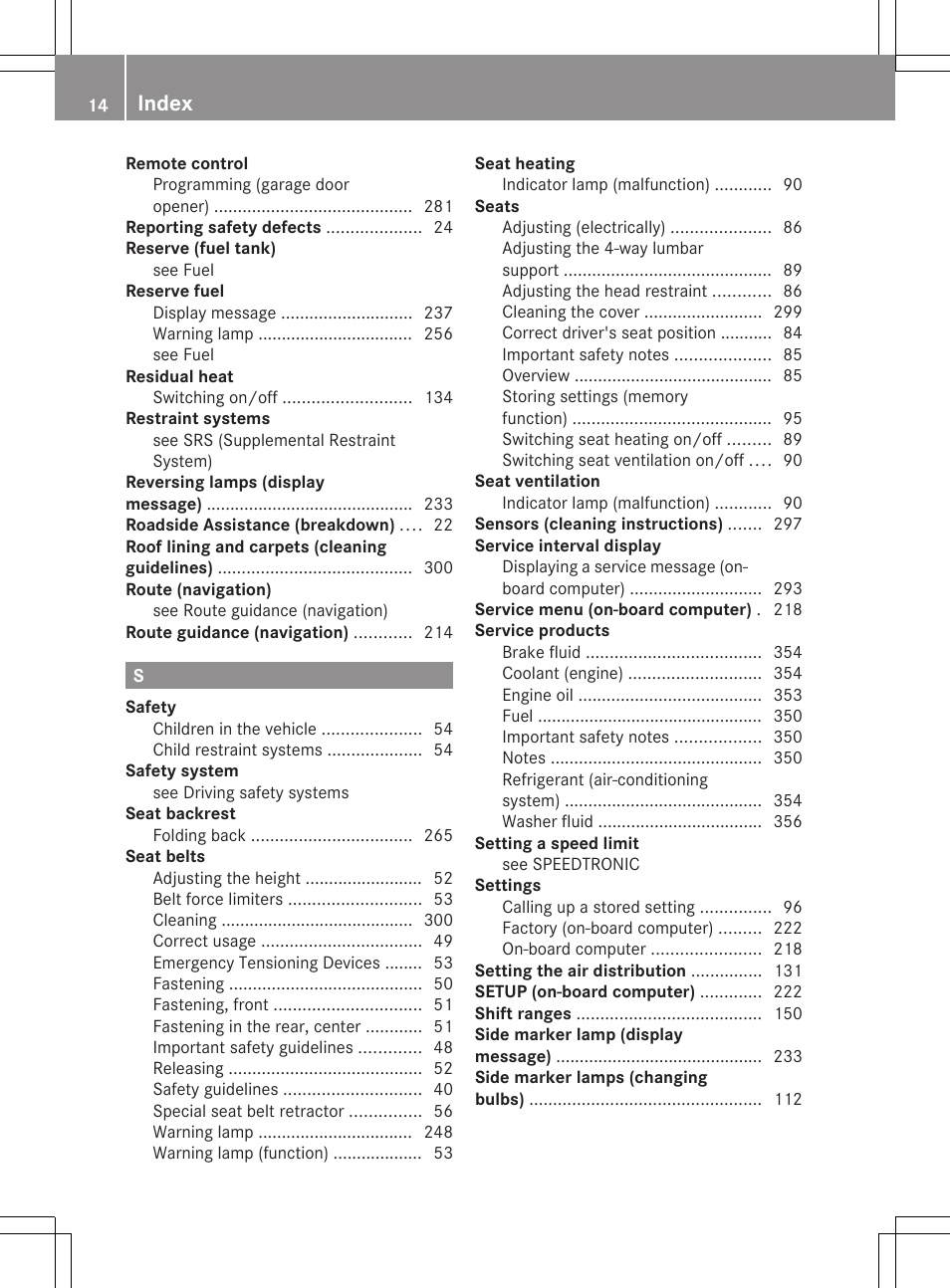 Index | Mercedes-Benz G-Class 2013 Owners Manual User Manual | Page 16 / 364