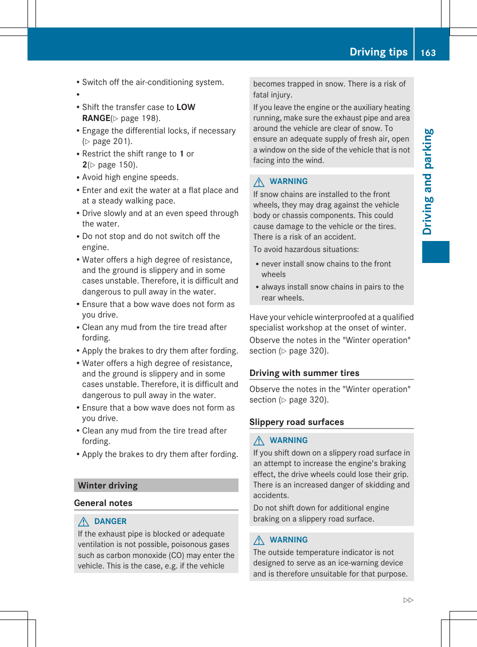 Winter driving, Driving and parking, Driving tips | Mercedes-Benz G-Class 2013 Owners Manual User Manual | Page 165 / 364