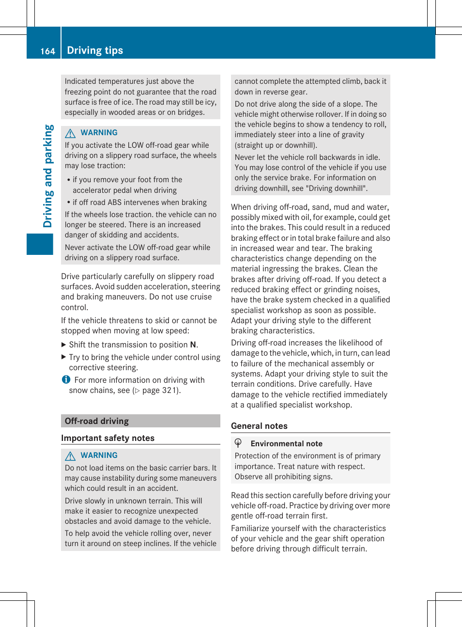 Off-road driving, Driving and parking, Driving tips | Mercedes-Benz G-Class 2013 Owners Manual User Manual | Page 166 / 364