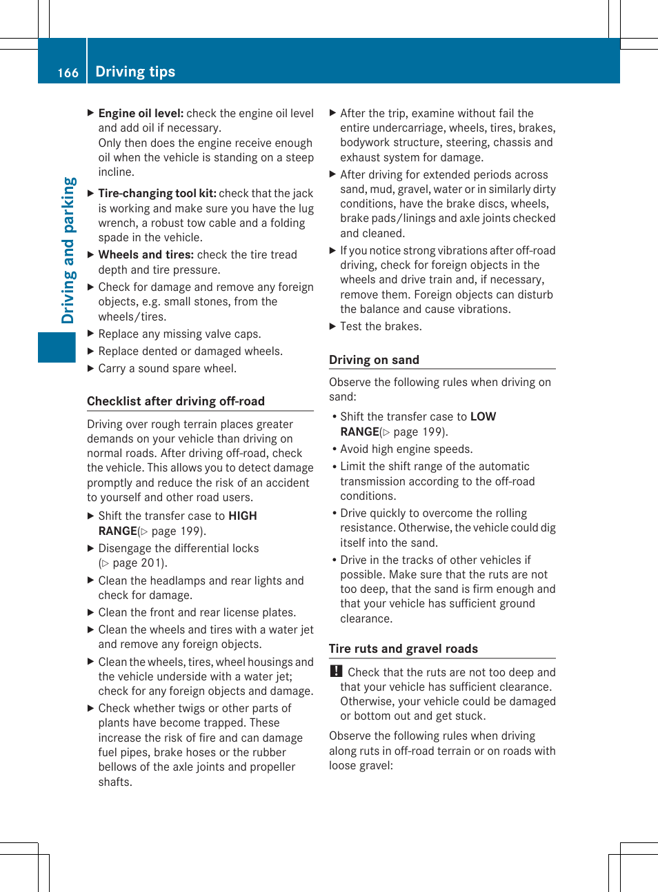 Driving and parking, Driving tips | Mercedes-Benz G-Class 2013 Owners Manual User Manual | Page 168 / 364