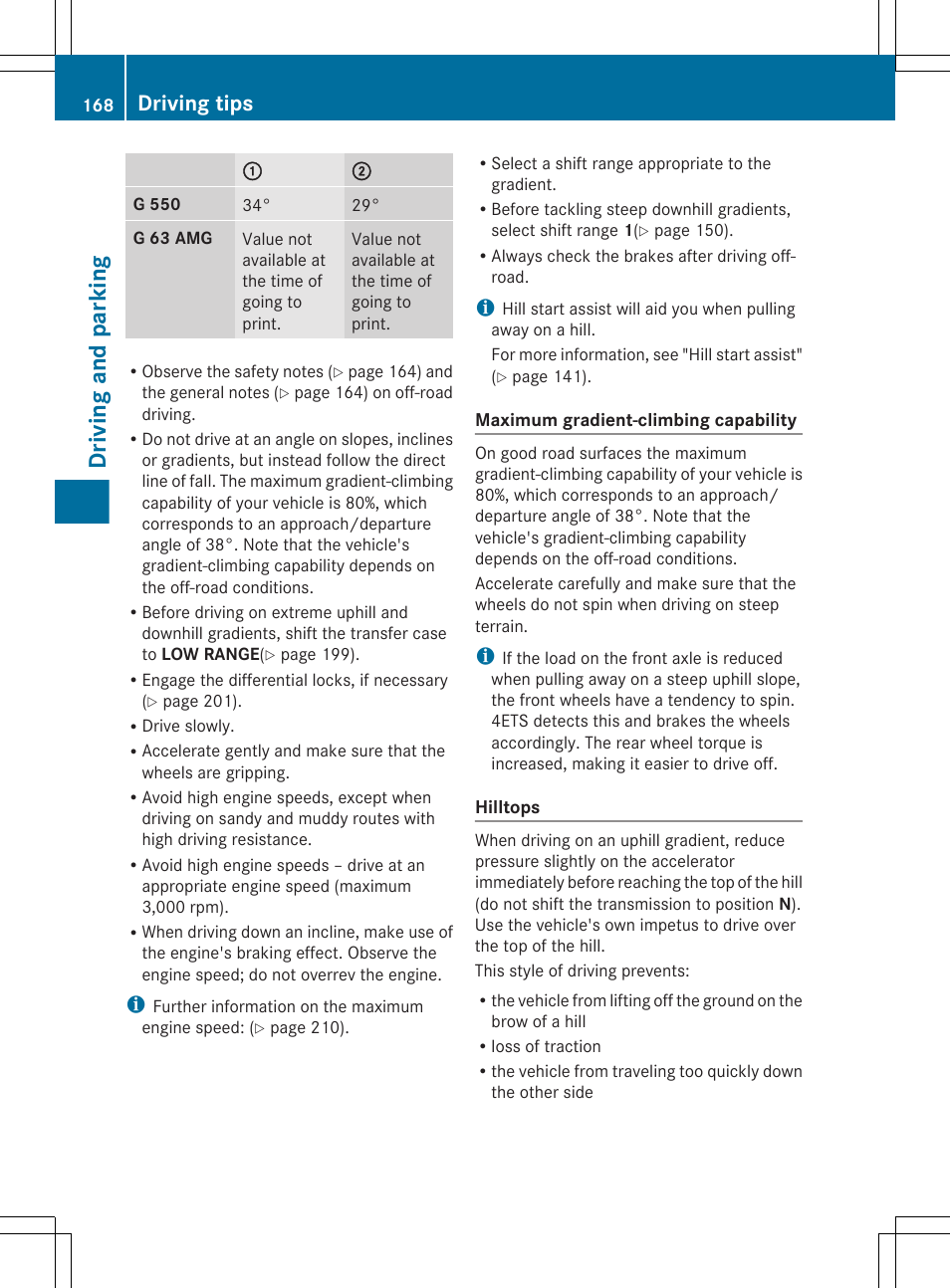 Driving and parking, Driving tips | Mercedes-Benz G-Class 2013 Owners Manual User Manual | Page 170 / 364