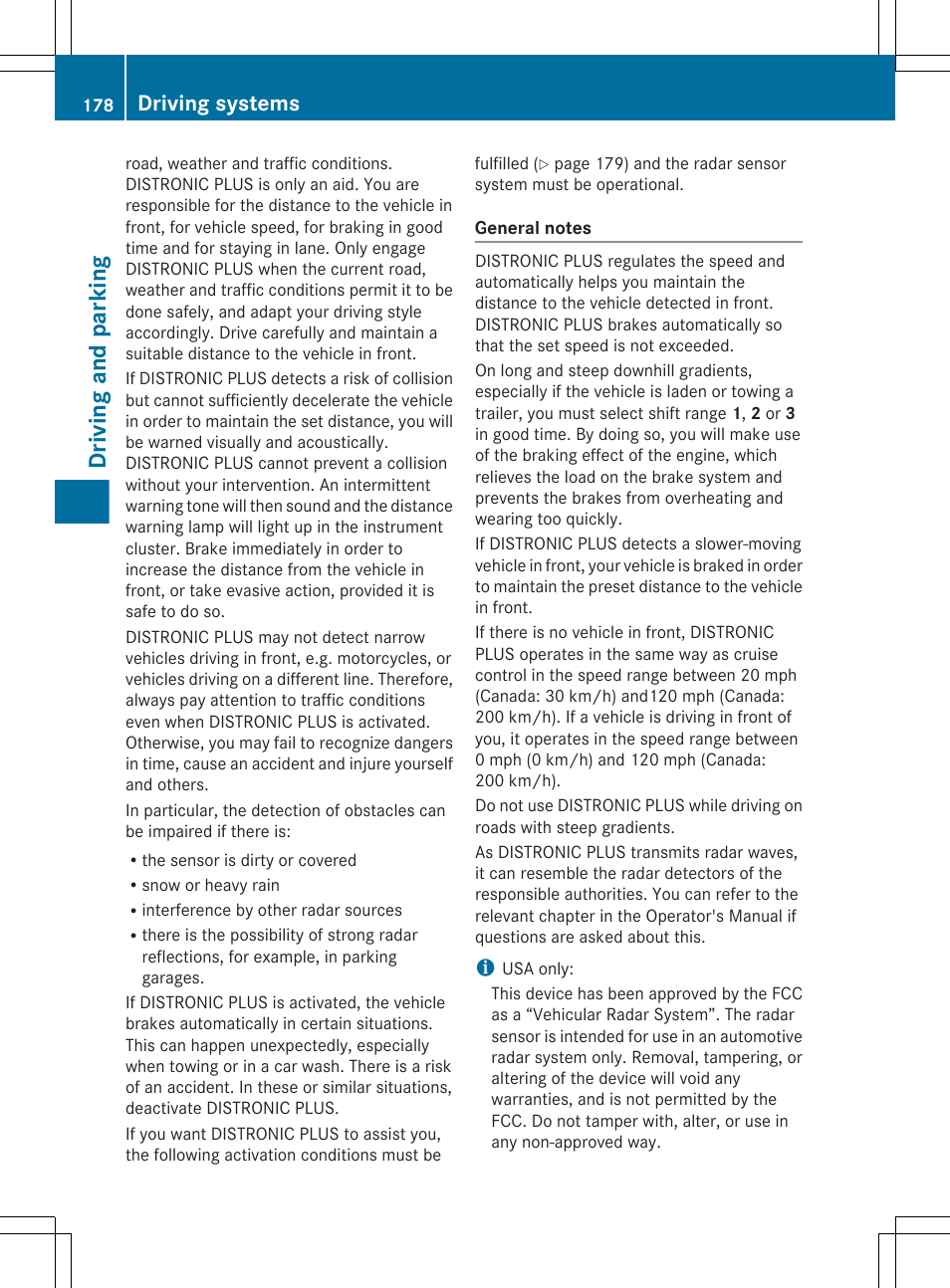 Driving and parking, Driving systems | Mercedes-Benz G-Class 2013 Owners Manual User Manual | Page 180 / 364