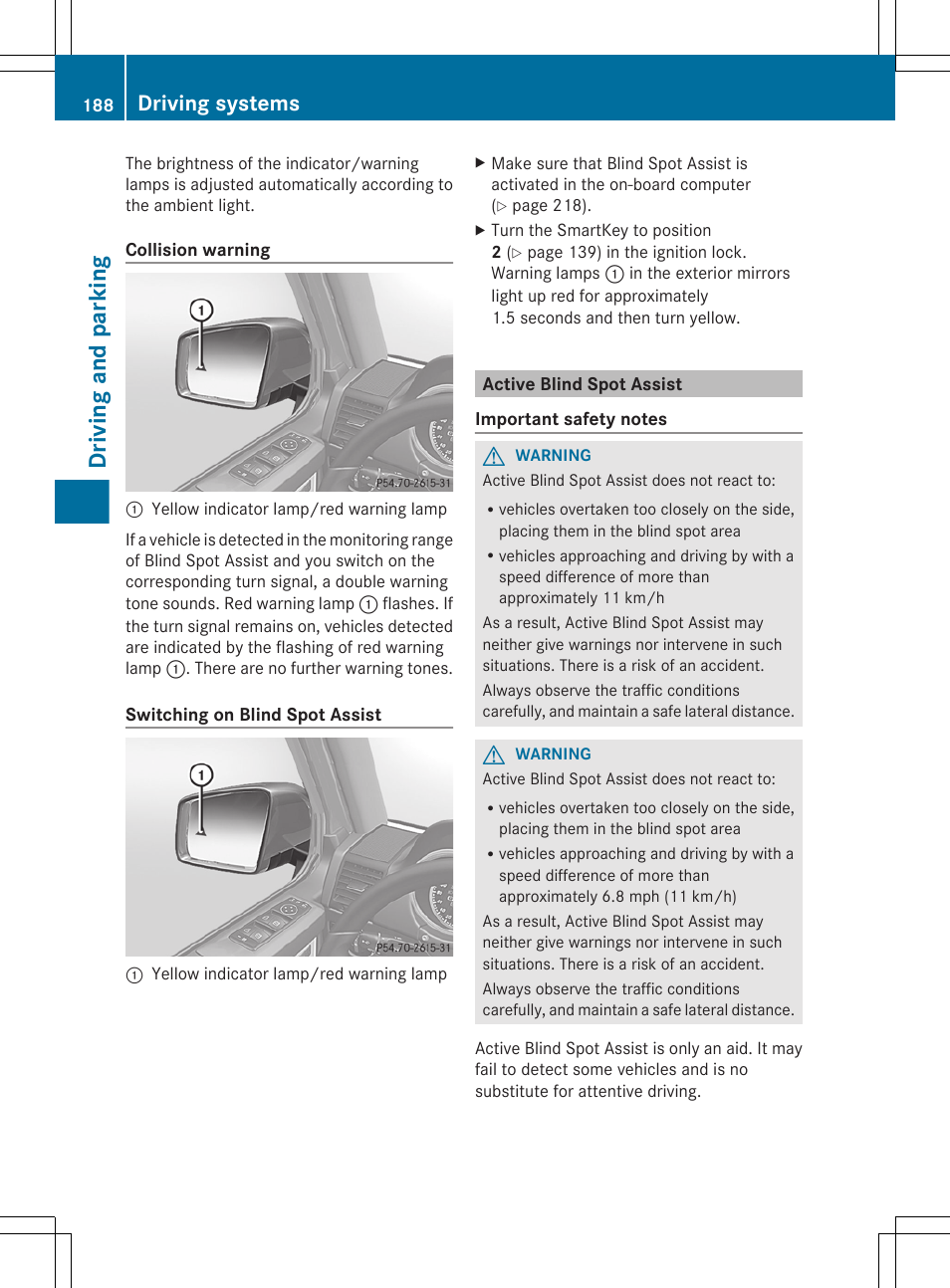 Active blind spot assist, Driving and parking, Driving systems | Mercedes-Benz G-Class 2013 Owners Manual User Manual | Page 190 / 364