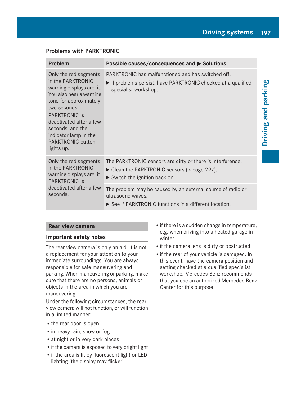 Rear view camera, Driving and parking, Driving systems | Mercedes-Benz G-Class 2013 Owners Manual User Manual | Page 199 / 364