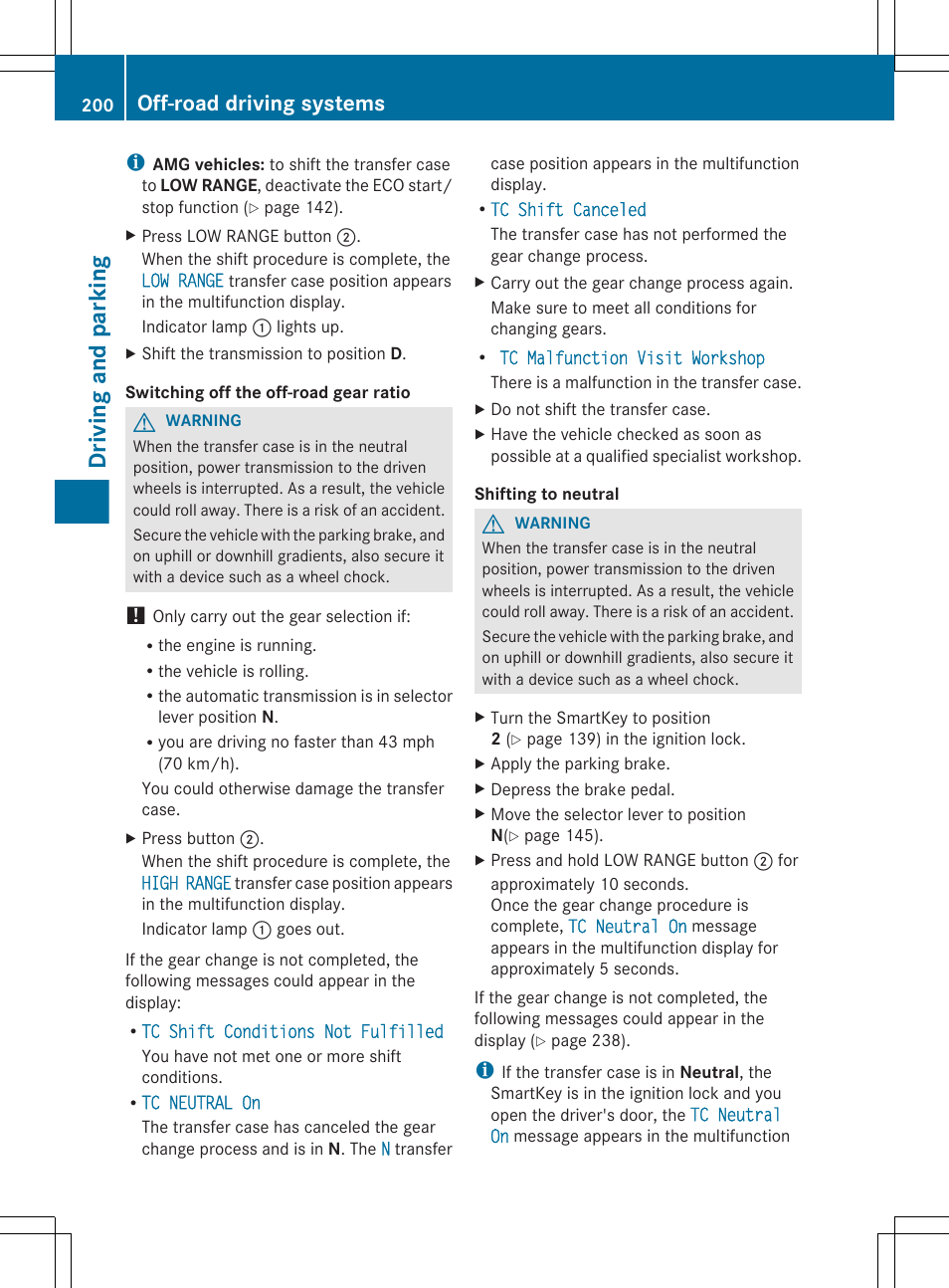 Driving and parking, Off-road driving systems | Mercedes-Benz G-Class 2013 Owners Manual User Manual | Page 202 / 364