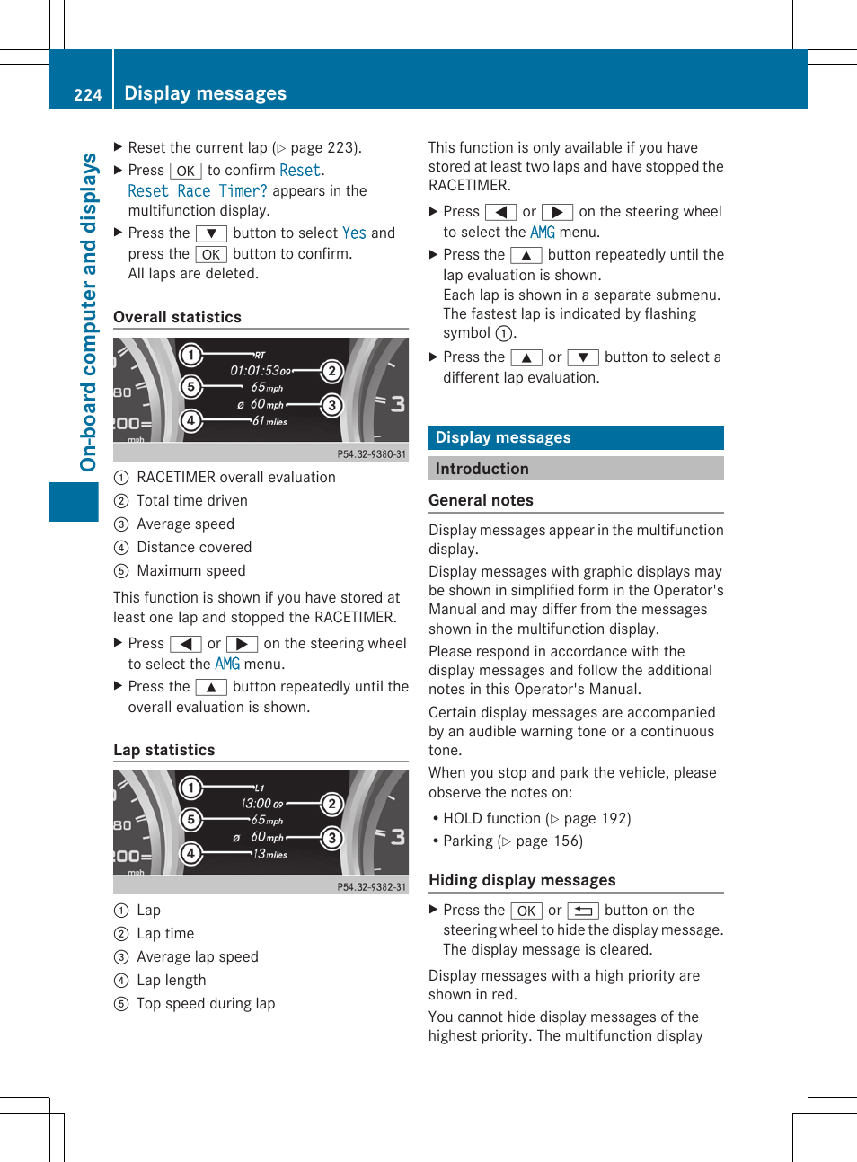 Display messages, Introduction, On-board computer and displays | Mercedes-Benz G-Class 2013 Owners Manual User Manual | Page 226 / 364