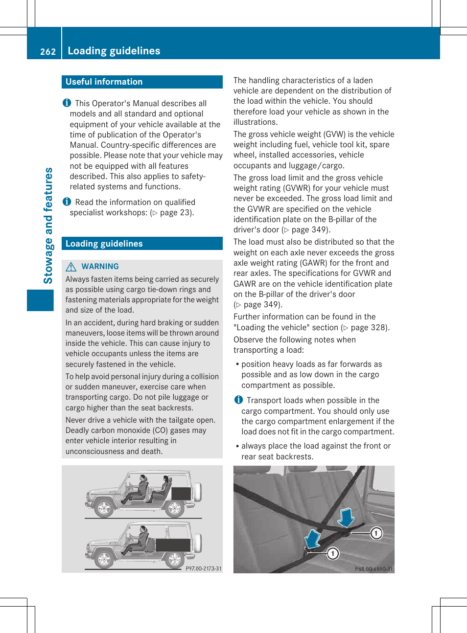 Stowage and features, Useful information, Loading guidelines | Mercedes-Benz G-Class 2013 Owners Manual User Manual | Page 264 / 364