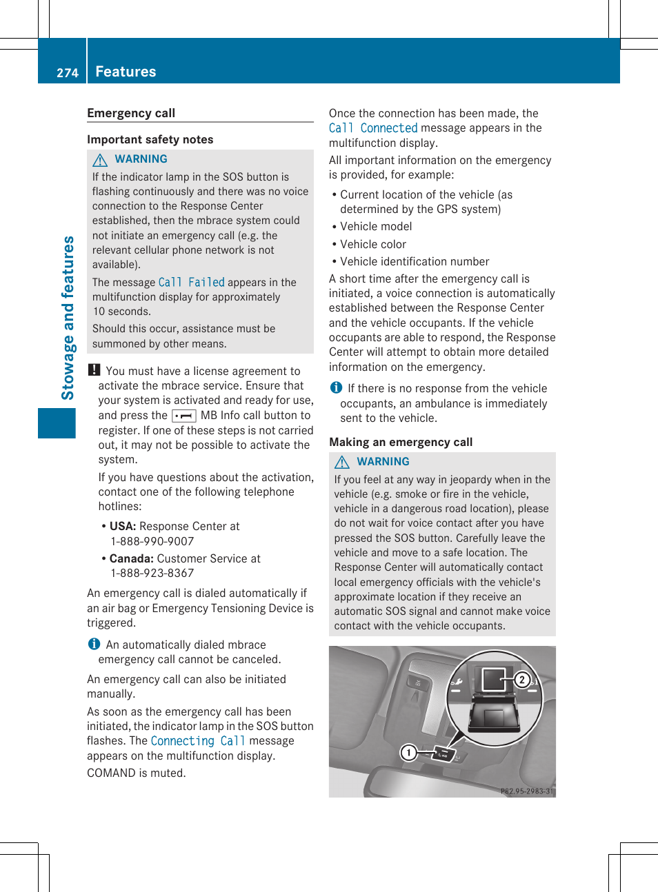 Stowage and features, Features | Mercedes-Benz G-Class 2013 Owners Manual User Manual | Page 276 / 364