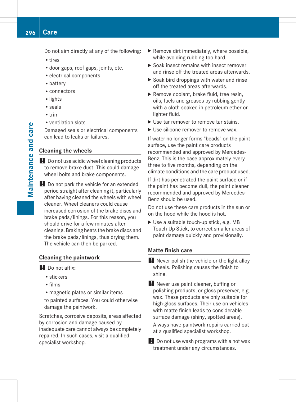 Maintenance and care, Care | Mercedes-Benz G-Class 2013 Owners Manual User Manual | Page 298 / 364