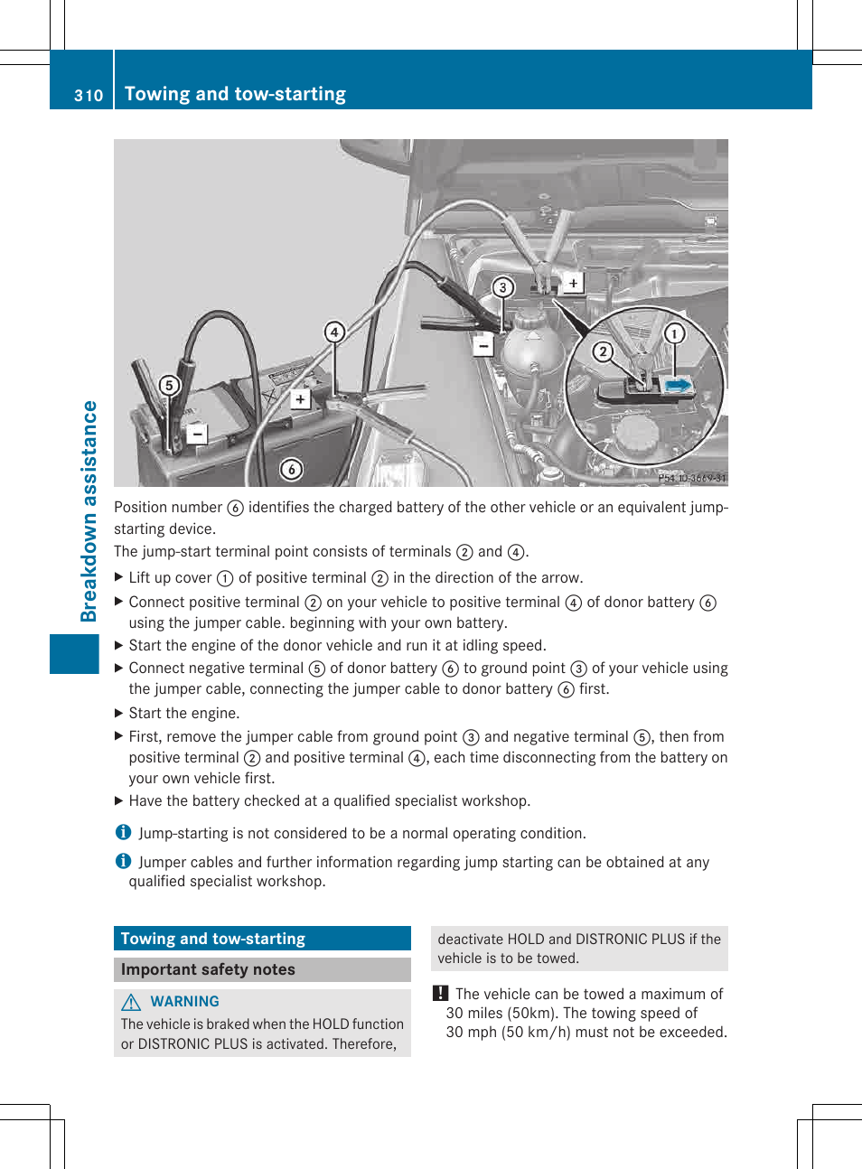 Towing and tow-starting, Important safety notes, Breakdown assistance | Mercedes-Benz G-Class 2013 Owners Manual User Manual | Page 312 / 364