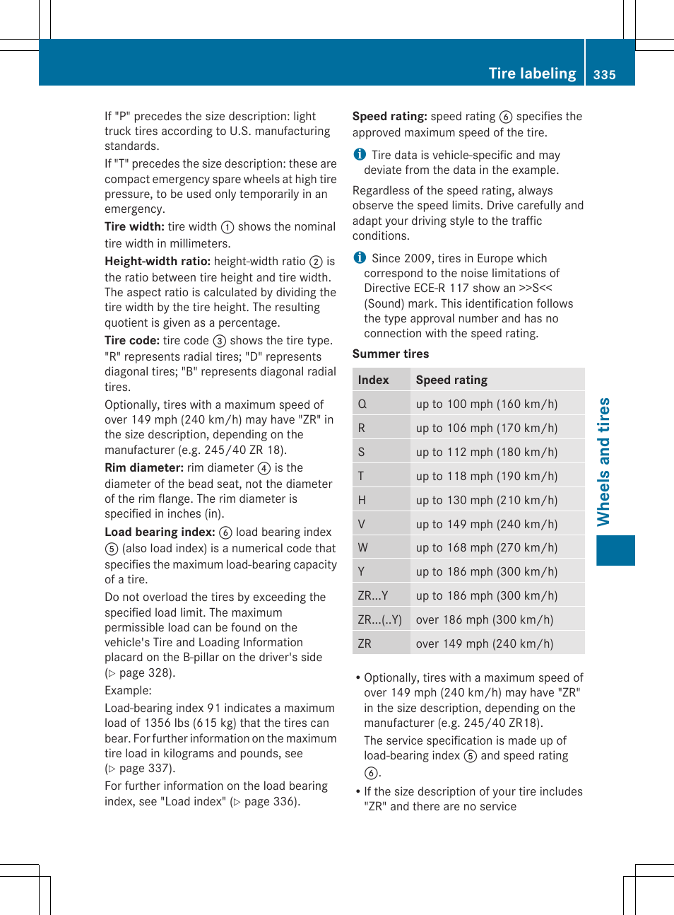 Wheels and tires, Tire labeling | Mercedes-Benz G-Class 2013 Owners Manual User Manual | Page 337 / 364