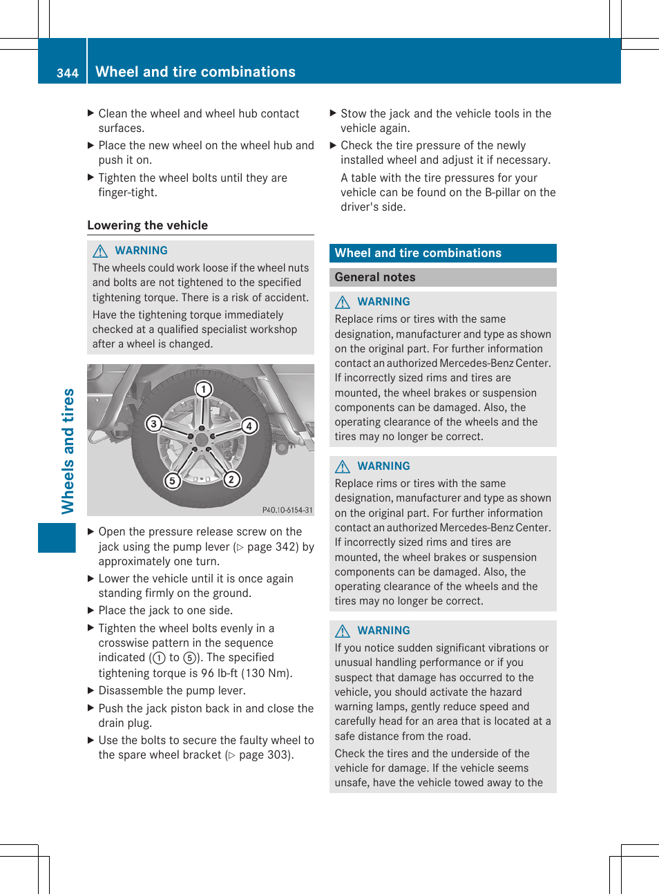 Wheel and tire combinations, General notes, Wheels and tires | Mercedes-Benz G-Class 2013 Owners Manual User Manual | Page 346 / 364