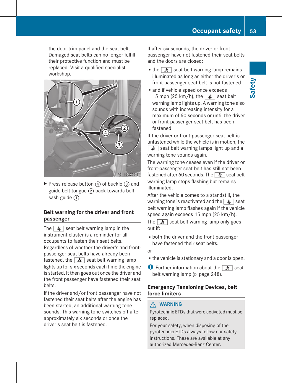 Safety, Occupant safety | Mercedes-Benz G-Class 2013 Owners Manual User Manual | Page 55 / 364