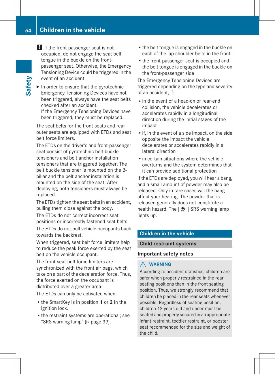 Children in the vehicle, Child restraint systems, Safety | Mercedes-Benz G-Class 2013 Owners Manual User Manual | Page 56 / 364