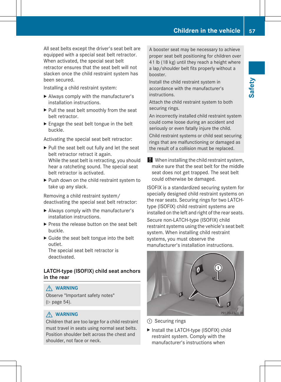 Safety, Children in the vehicle | Mercedes-Benz G-Class 2013 Owners Manual User Manual | Page 59 / 364