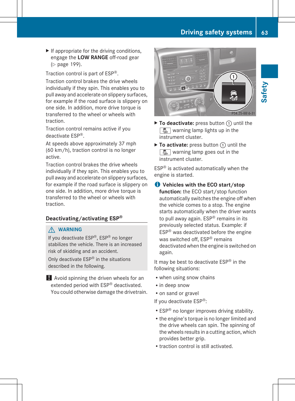 Safety, Driving safety systems | Mercedes-Benz G-Class 2013 Owners Manual User Manual | Page 65 / 364