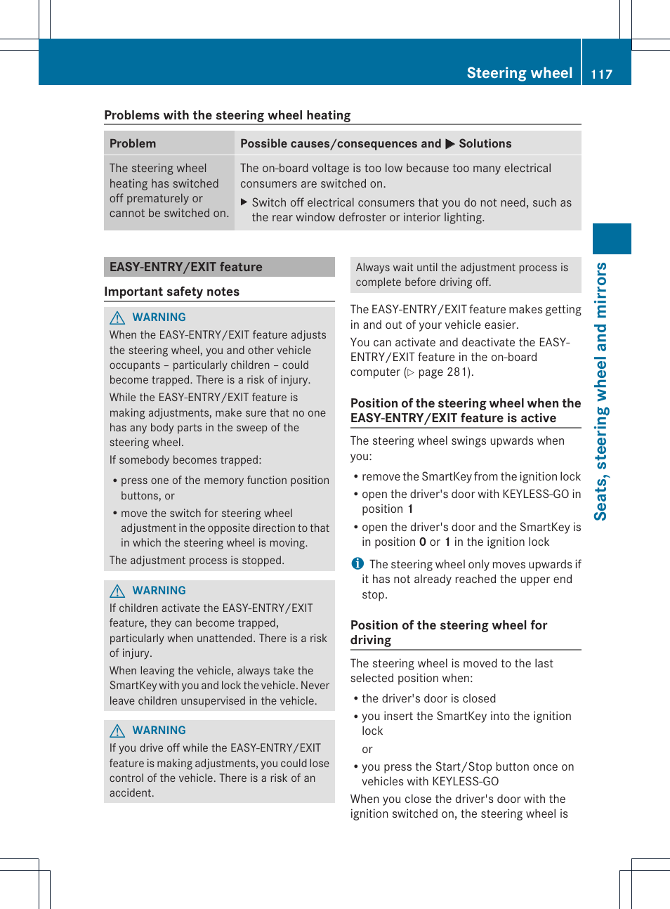 Seats, steering wheel and mirrors, Steering wheel | Mercedes-Benz GL-Class 2013 Owners Manual User Manual | Page 119 / 454