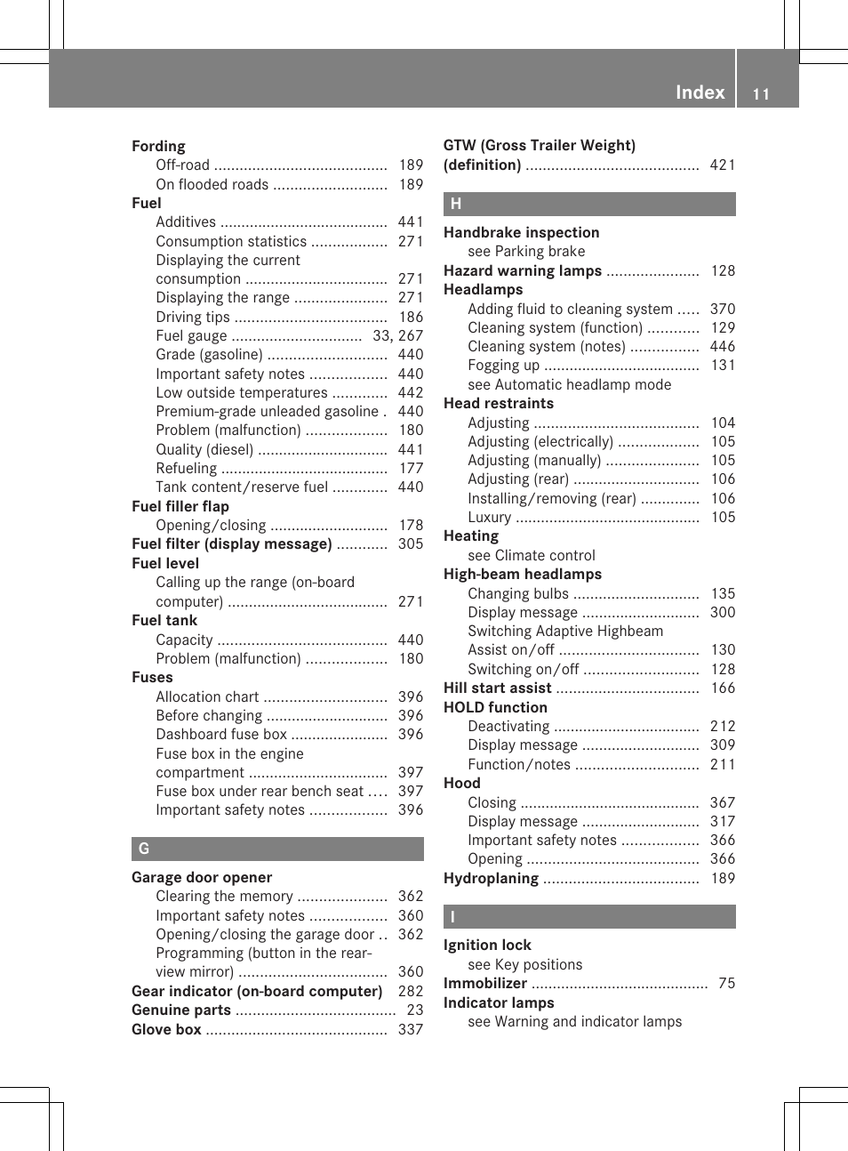 Index | Mercedes-Benz GL-Class 2013 Owners Manual User Manual | Page 13 / 454